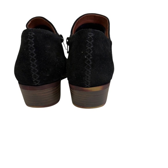 Lucky Brand Brett Black Suede Ankle Booties Side Zip Block Heel Women's 8.5M - Picture 3 of 11